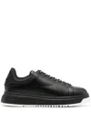 Emporio Armani Leather Sneakers In Black Black