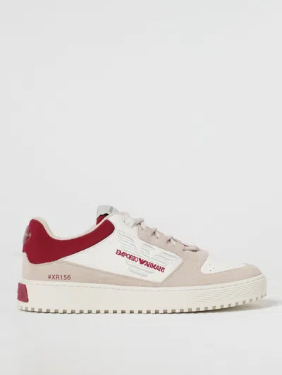 Emporio Armani Leather Sneakers With Suede Details And Oversized Embossed Eagle In Multi