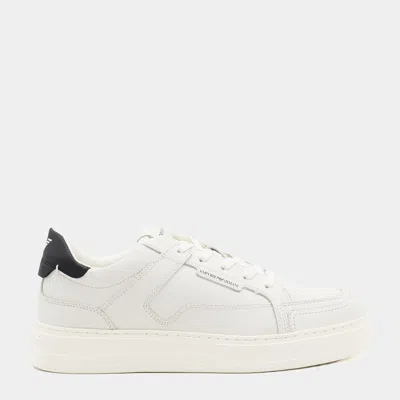 Emporio Armani Lace-up Leather Sneakers In White