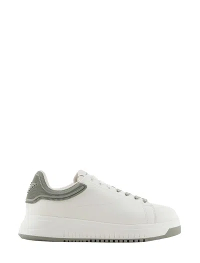 Emporio Armani Official Store Leather Sneakers With Rubber Back Knurled Sole In Light Green