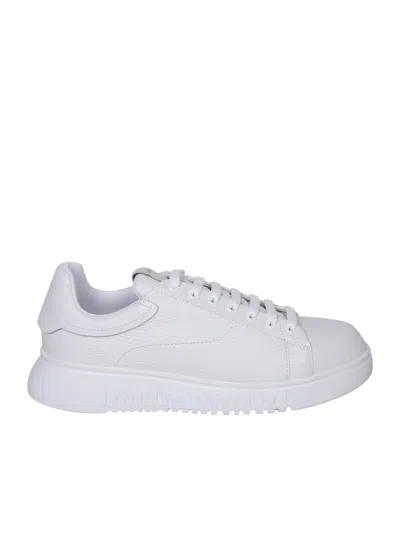 Emporio Armani Sneakers In Tumbled Leather In White