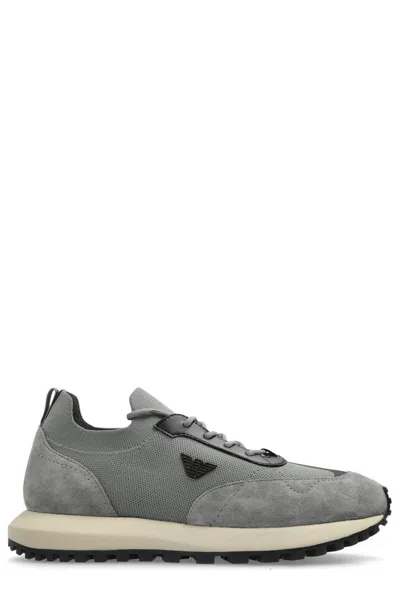 Emporio Armani Logo Patch Trainers In Grey