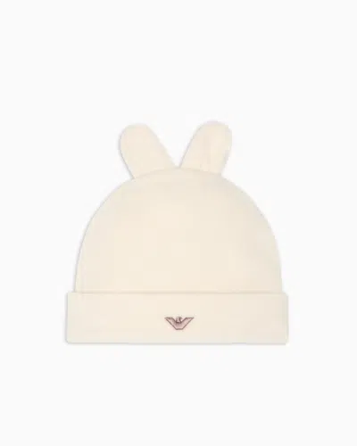 Emporio Armani Soft Bear Fabric Beanie With Ears In White