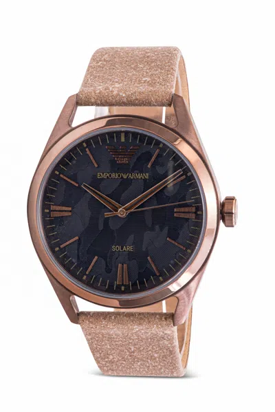 Emporio Armani Solar Powered Leather Mens Watch In Multi