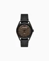 Emporio Armani Solar-powered Three-hand Black Leather Watch In Multicoloured