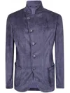 Emporio Armani Guru Collar Printed Corduroy Jacket In Blue