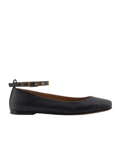 Emporio Armani Square Toe Buckle Detailed Ballet Flats In Multi