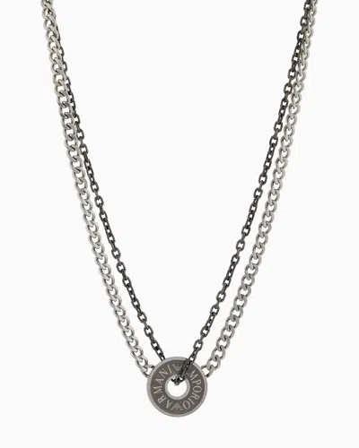 Emporio Armani Stainless Steel And Ip Gun-plating Chain Necklace In Multicoloured