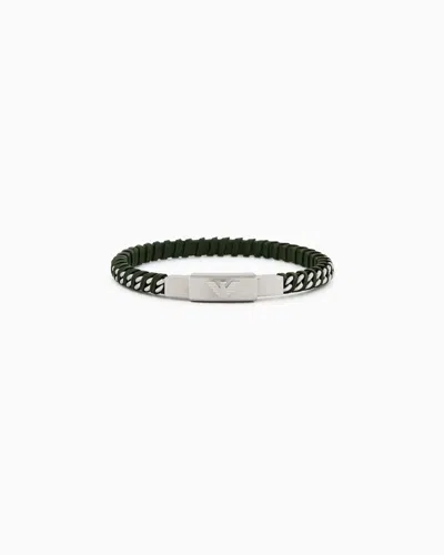 Emporio Armani Stainless Steel Leather Id Bracelet In Multi