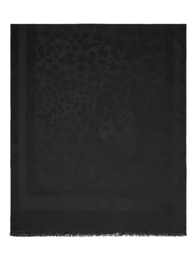 Emporio Armani Star-print Fringed Scarf In Black