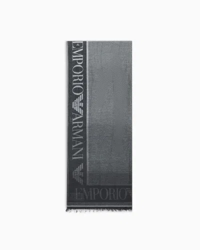 Emporio Armani Stole With Gradient Micro Check Motif In Black
