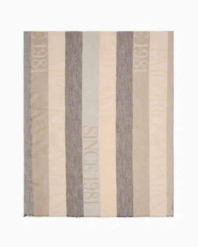 Emporio Armani Official Store Stole With Vertical Pattern And Since 1981 Jacquard Logo In Beige