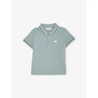 Emporio Armani Babies' Stormy Sea Logo-embroidered Stretch-cotton Polo Shirt 9-36 In Blue