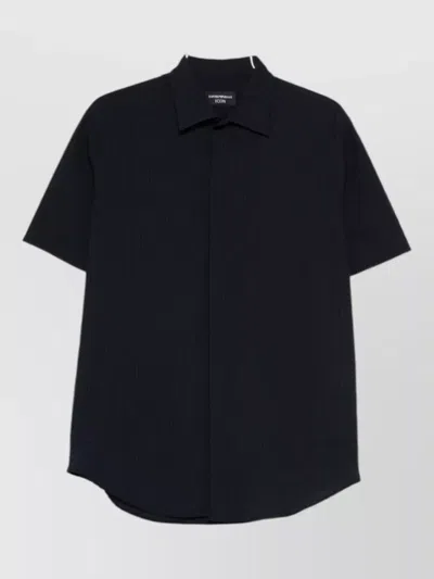 Emporio Armani Straight Cut Shirt Short Sleeves Textured Fabric In Black