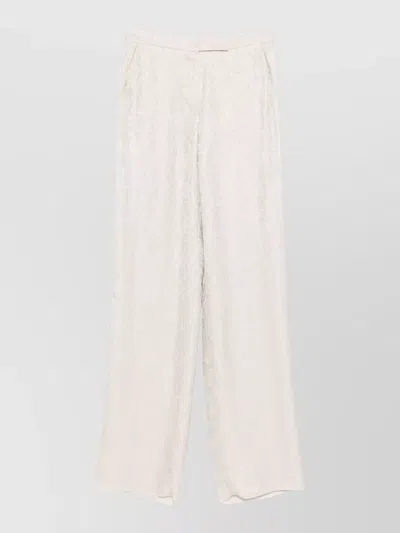 Emporio Armani Straight Cut Trousers Textured Fabric Wide In White