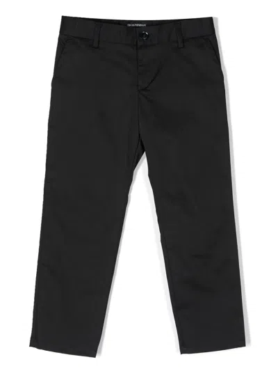 Emporio Armani Kids' Straight-leg Cotton Trousers In Blue