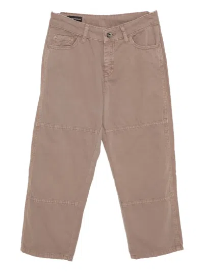 Emporio Armani Kids' Straight-leg Cotton Trousers In Brown