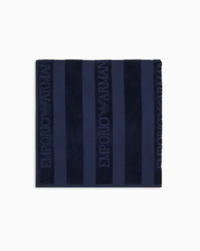 Emporio Armani Strandtuch Aus Frottee Mit Streifen Und Logo In Marineblau