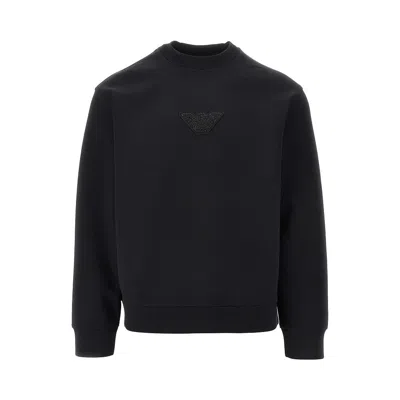 Emporio Armani Strass Eagle Patch Sweatshirt In Black