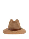 Emporio Armani Straw Fedora Hat Leather Band In Brown