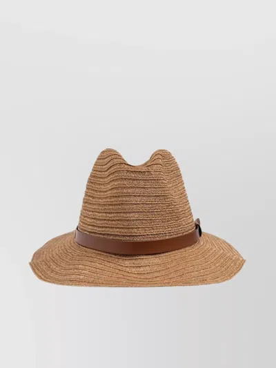 Emporio Armani Straw Fedora Hat Leather Band In Beige