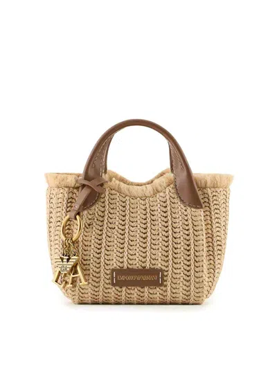 Emporio Armani Straw Handbag In Brown