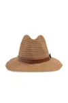 Emporio Armani Women's Straw Fedora Hat In Leather Brown