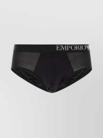Emporio Armani Stretch Cotton Brief Set With Contrast Panels In Black