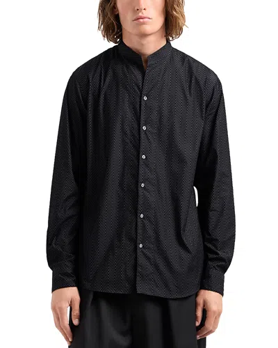Emporio Armani Stretch Cotton Button Up Shirt With Guru Collar In Grey Black