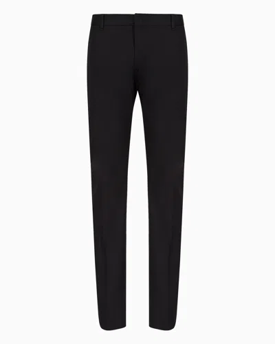 Emporio Armani Lustrous Comfort Cotton Chinos With Turned-up Cuffs In Black