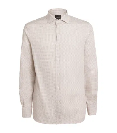 Emporio Armani Stretch-cotton Jacquard Shirt In Beige