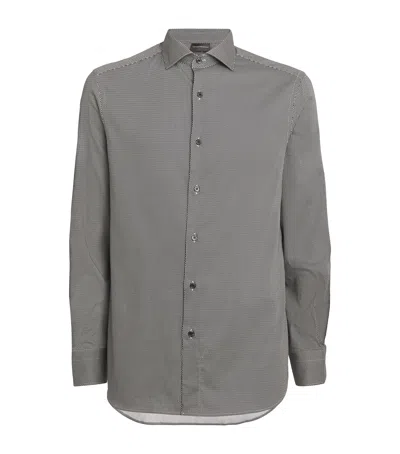 Emporio Armani Stretch-cotton Jacquard Shirt In Blue