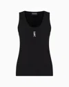 Emporio Armani Stretch Cotton Jersey Top With Logo In Black