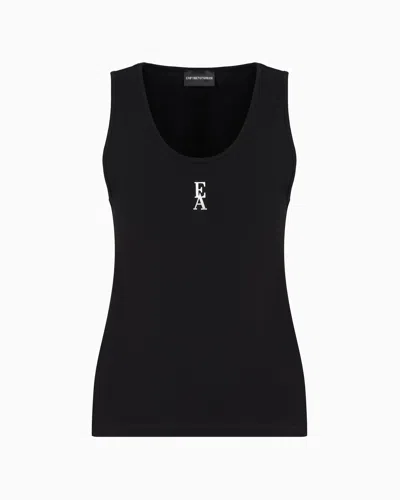Emporio Armani Stretch Cotton Jersey Top With Logo In Black