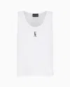 Emporio Armani Stretch Cotton Jersey Top With Logo In Optical White