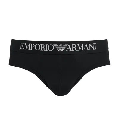Emporio Armani Stretch-cotton Logo Briefs In Black