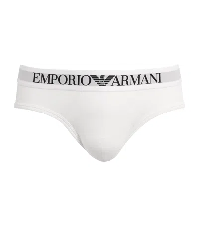 Emporio Armani Stretch-cotton Logo Briefs In White