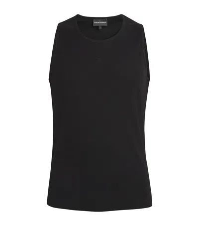 Emporio Armani Stretch-cotton Logo-embroidered Tank Top In Black