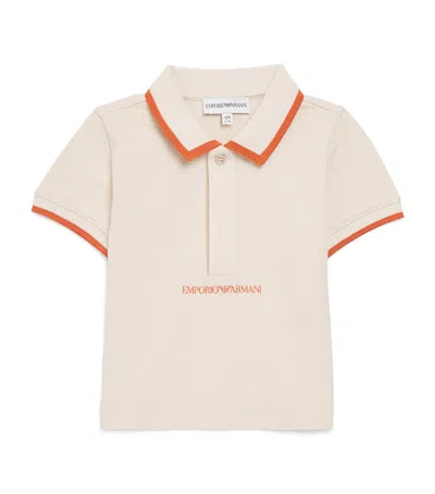 Emporio Armani Kids' Stretch-cotton Logo Polo Shirt In Neutral