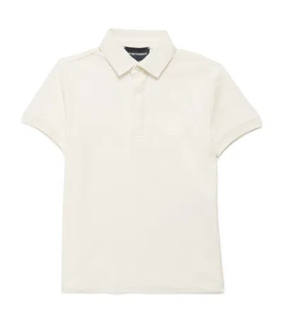 Emporio Armani Kids' Stretch-cotton Logo Polo Shirt In Ivory