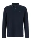 Emporio Armani Blue Long Sleeve Polo Shirt With Logo Embroidery In Stretch Cotton In Black