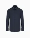 Emporio Armani Stretch Cotton Poplin Shirt In Blue