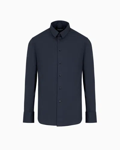 Emporio Armani Stretch Cotton Poplin Shirt In Blue