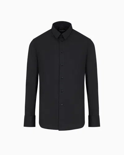 Emporio Armani Stretch Cotton Poplin Shirt In Schwarz