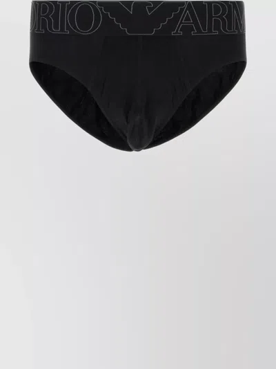 Emporio Armani Stretch Cotton Seamless Brief With Elastic Waistband In Black