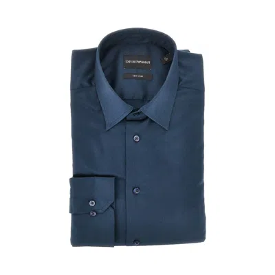 Emporio Armani Stretch Cotton Shirt In Blue