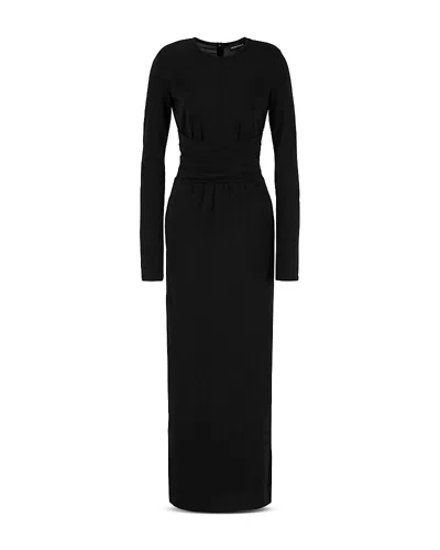 Emporio Armani Pleated Long-sleeve Jersey Column Gown In Solid Black