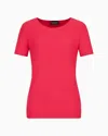 Emporio Armani Stretch Jersey Short-sleeved Jumper With An Embossed Irregular Knit In Red