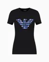 Emporio Armani Stretch-jersey Slim-fit T-shirt With Oversized Eagle Pattern In Blue