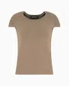 Emporio Armani Stretch-jersey T-shirt With Gathered Sleeves In Brown
